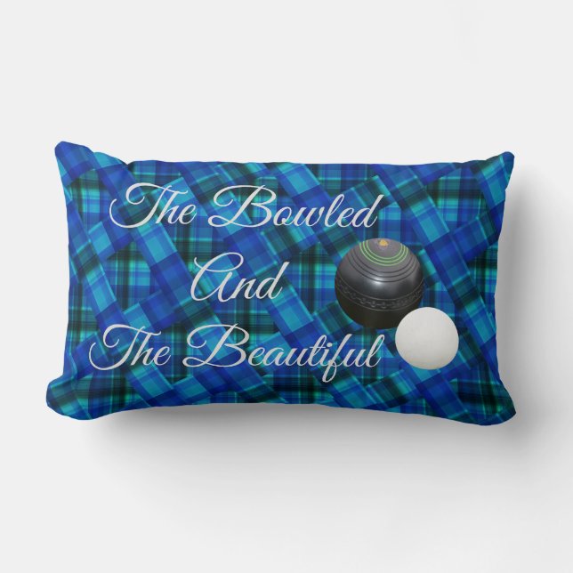 Blue Funny Gräsmatta Bowls Tartan Design Lumbarkudde (Framsida)