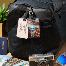 Blue Fuzzy Alien Hiker Bagagebricka