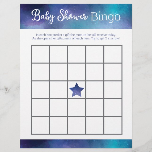 Blue Galaxy Baby Shower Bingo Game (Framsida)