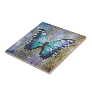 Blue Galaxy Butterfly Kakelplatta