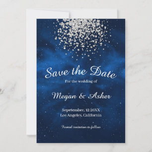 Blue Galaxy Night Himmel med Silver Confetti Spara Datumet