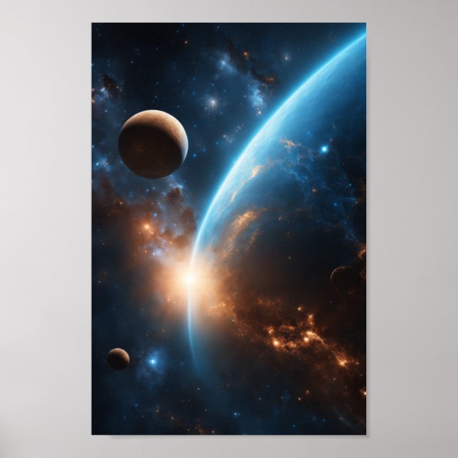 Blue Galaxy Orb Cosmic Stellar Universe Poster (Framsidan)