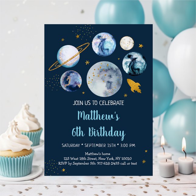 Blue Galaxy Space Boy Birthday Inbjudningar (Skapare uppladdad)