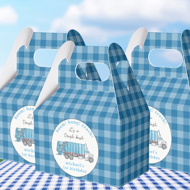 Blue Garbage Trash Truck Birthday Personalized Presentaskar (Skapare uppladdad)