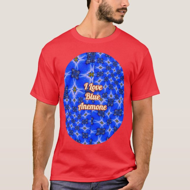 Blue Garden Anemone Mönster T Shirt (Framsida)
