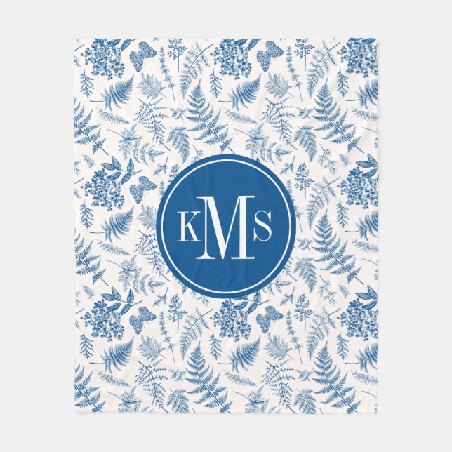 Blue Garden Butterfly & Blommigt Garden Mönster Fleecefilt (Framsidan)