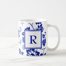 Blue Garden Mönster Monogram-kaffe Mugg