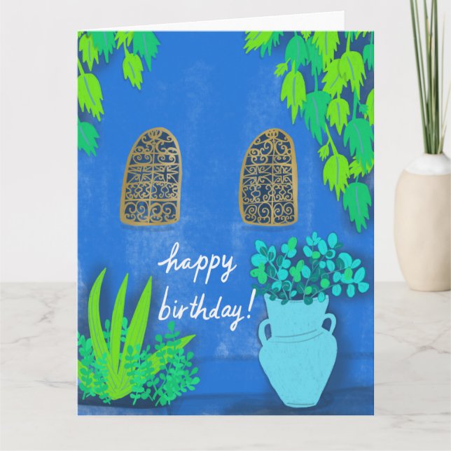 Blue Garden Wall Majorelle Jardin Marocko BIRTHDAY Kort (Framsida)