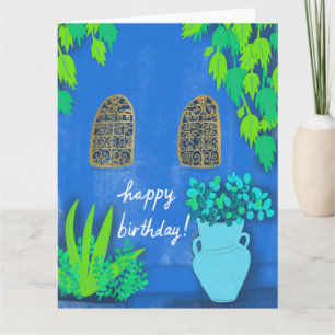 Blue Garden Wall Majorelle Jardin Marocko BIRTHDAY Kort