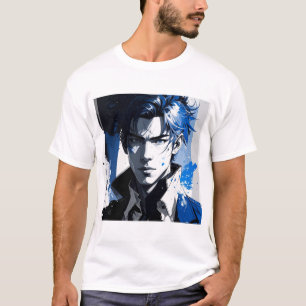 Blue Gaze – Stiliserad Porträtt i Färg och Rörelse T Shirt