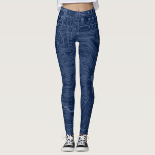 Blue Geek Motherboard Circuit Mönster Leggings