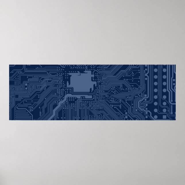 Blue Geek Motherboard Circuit Mönster Poster (Framsidan)