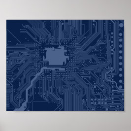 Blue Geek Motherboard Circuit Mönster Poster