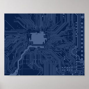 Blue Geek Motherboard Circuit Mönster Poster