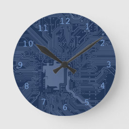 Blue Geek Motherboard Circuit Mönster Rund Klocka