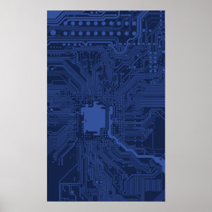 Blue Geek Motherboard Mönster Poster