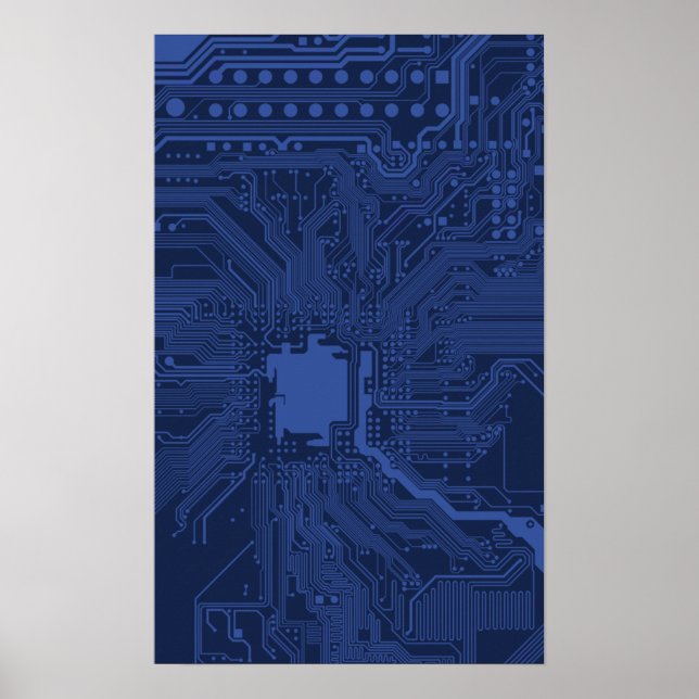 Blue Geek Motherboard Mönster Poster (Framsidan)