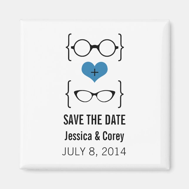 Blue Geeky Glasses Spara datum magneter (Framsidan)