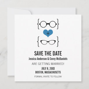 Blue Geeky Glasses Spara datum meddelande Inbjudningar