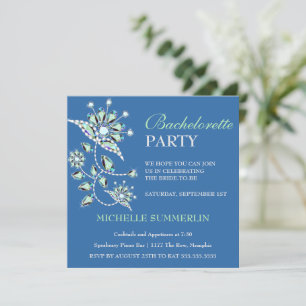 Blue Gems Blommigt Bachelorette Party-inbjudan Inbjudningar