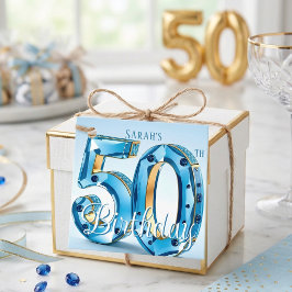 Blue Gemstone and Gold Glam 50th Birthday Gåvor Etiketter