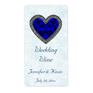 Blue Gemstone Heart Bröllop Mini Vin-etikett Fraktsedel