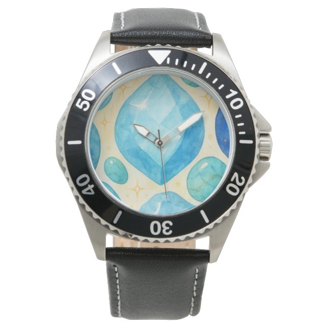 Blue Gemstone Heart Clock – Elegant Crystal Timepi Armbandsur (Framsida)