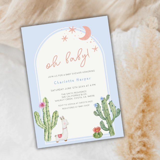 Blue Gender Neutral Boho Arch Cactus Baby Shower Inbjudningar (Blue Gender Neutral Boho Arch Cactus Baby Shower Invitation)