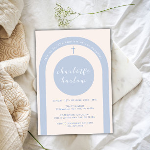 Blue Gender Neutral Boho Arch Kor Baptism Inbjudningar
