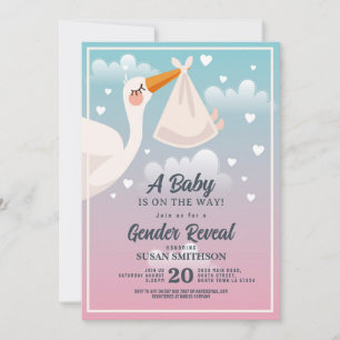 Blue Gender Rosa för Blue Shower Stork Inbjudningar