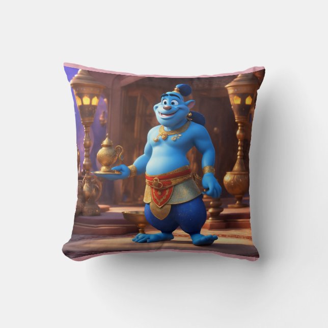 Blue Genie Magic-3D-Tecknad Aladdin-Inspired Desig Kudde (Framsida)
