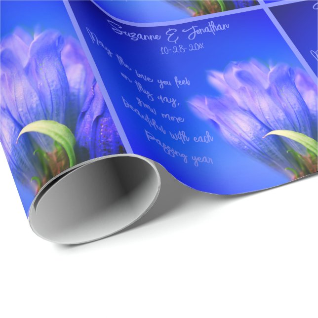 Blue Gentian Flower Bröllop Personlig Presentpapper (Rullad Hörn)