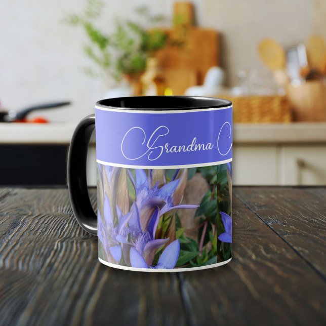 Blue Gentian Photo Mugg (Blue Gentian wildflower with personalized name in a modern design.)