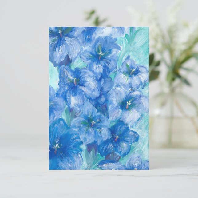 Blue Gentian Wildblommålning Tack Kort (Stående Fram)