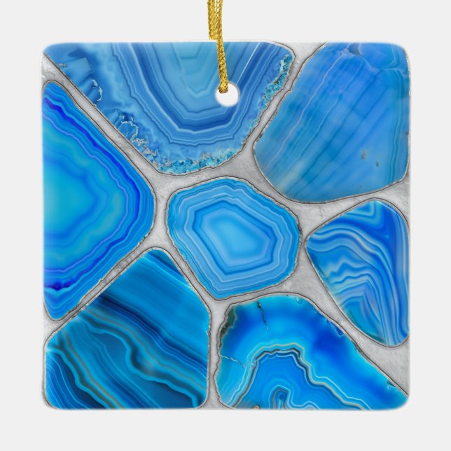 Blue Geode Agate Mosaic Flower art Julgransprydnad Keramik (Framsida)