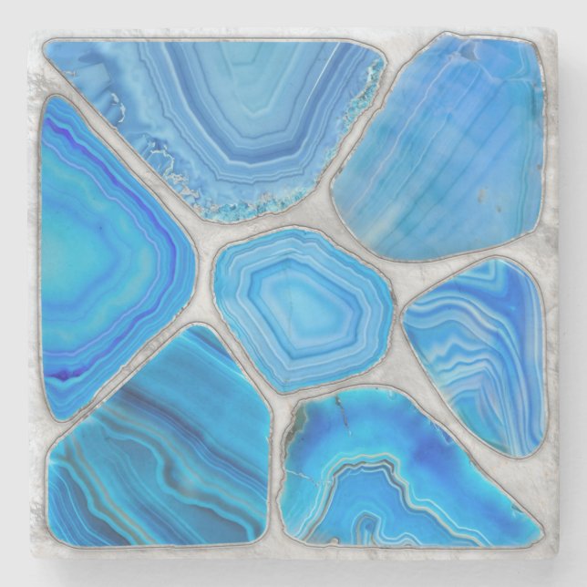 Blue Geode Agate Mosaic Flower art Stenunderlägg (Framsidan)