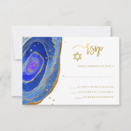 Blue Geode med Guld Bat mitzvah eller Pub Mitzvah OSA Kort