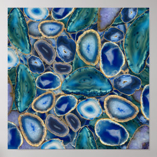Blue Geodes crystal mönster Poster