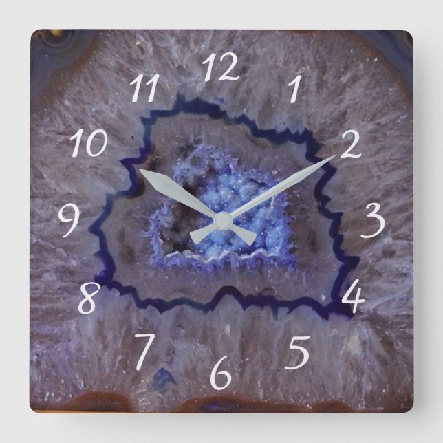 Blue Geodes Faux Stone Gem Clock Fyrkantig Klocka (Framsida)