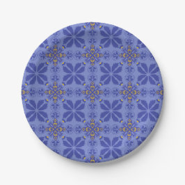 blue geometric and floral pattern