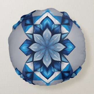 Blue Geometric Floral Mandala – Modern AI art Rund Kudde