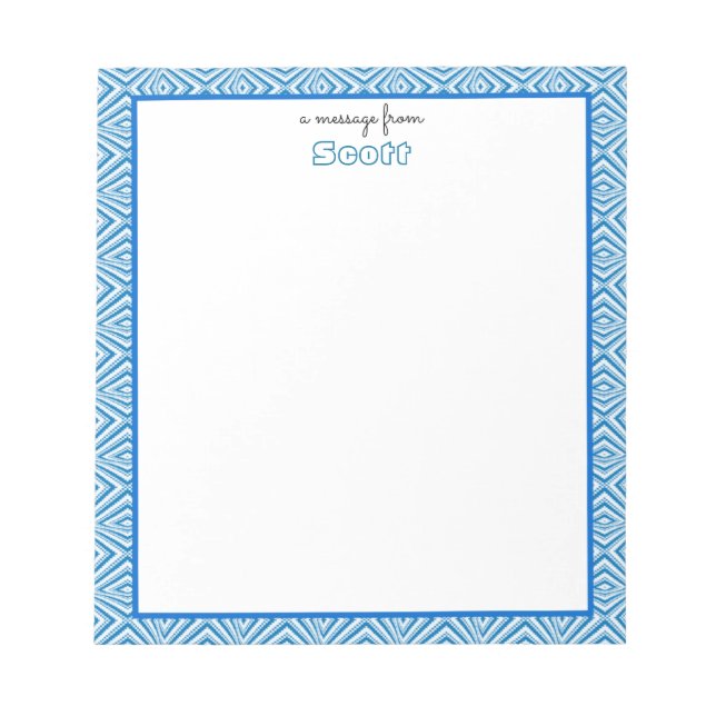 Blue Geometric Gräns med Monogram Anteckningsblock (Framsida)
