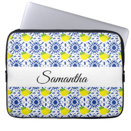 Blue Geometric Lemon Tile Laptop Fodral