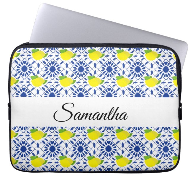 Blue Geometric Lemon Tile Laptop Fodral (Framsidan)