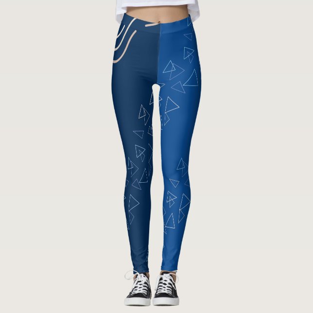 Blue Geometric | Modern Abstract Fitness Wear Leggings (Framsida)