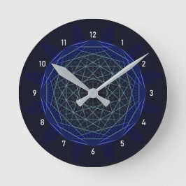 Blue Geometric Moirè Clock Rund Klocka
