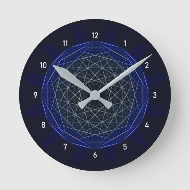 Blue Geometric Moirè Clock Rund Klocka (Framsida)