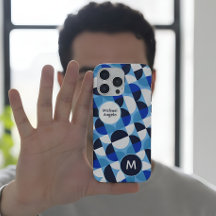 Blue Geometric Mosaic Bauhaus Monogram Custom Name