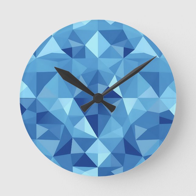 Blue Geometric Mosaic Tile Pattern Rund Klocka (Framsida)
