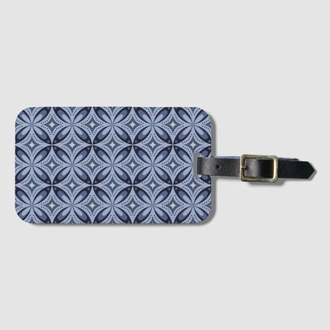 Blue Geometric Pattern Retro Style Bagagebricka (Framsida horisontal)
